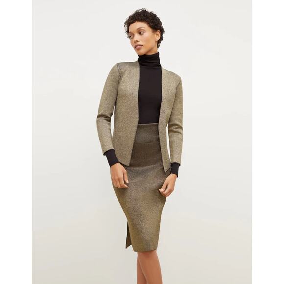 MM LaFleur Woolf Metallic Gold Knit Open Front Cardigan Jacket Jardigan Size XS - Picture 1 of 5